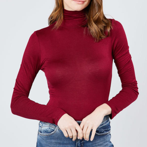 SOFT! Rayon Jersey Turtleneck Bodysuit, Ruby Red - Picture 3 of 4